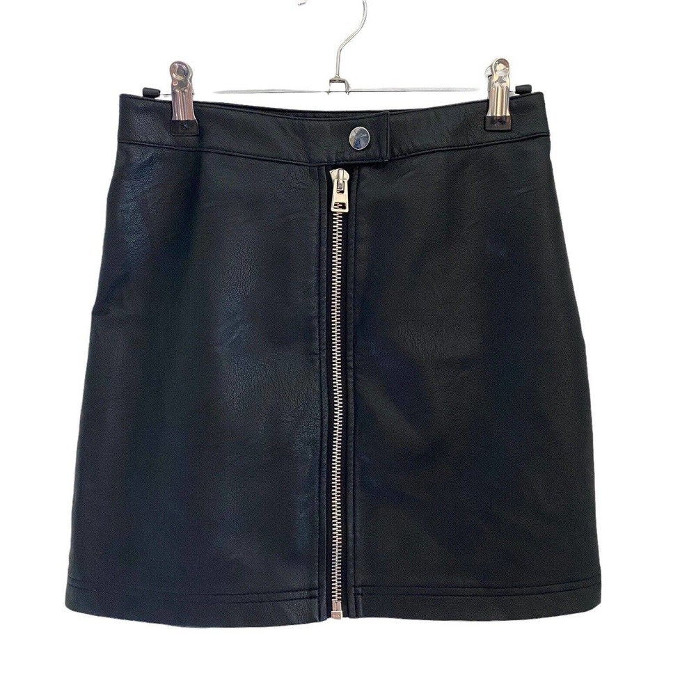 Topshop 2 Skirt Faux Leather High Waisted Mini Black Zip Up NWT